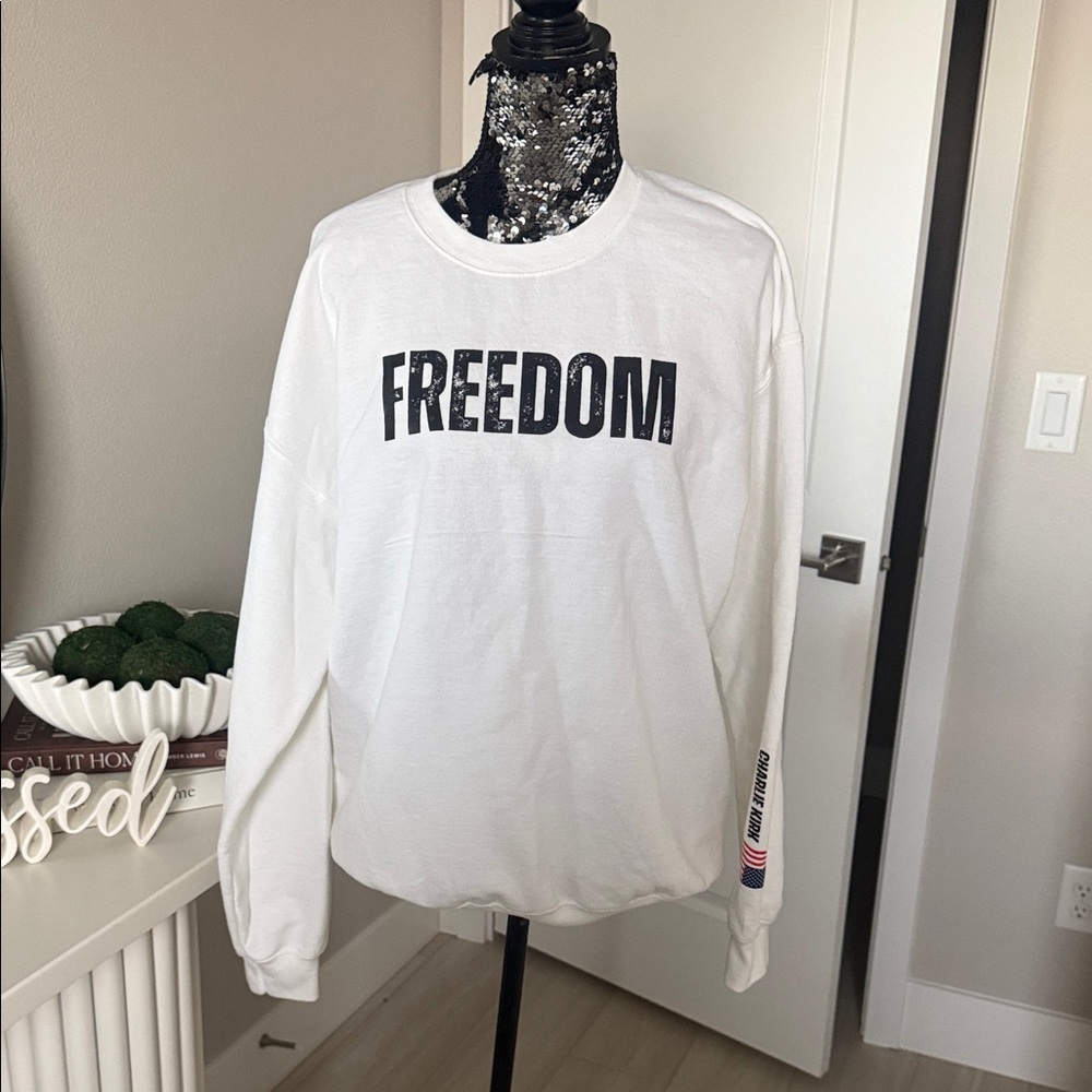 Gildan White Freedom Sweater , Charlie Kirk